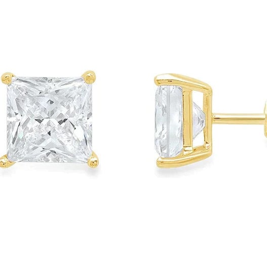 14K Yellow Gold 1/2 Carat Princess Created Diamond Solitaire Stud Earrings Image 1