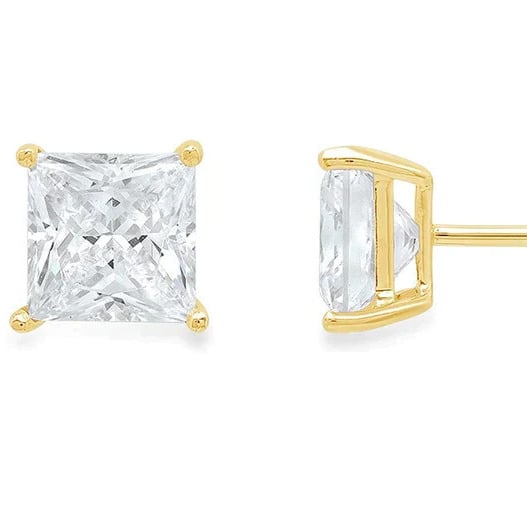 Paris Jewelry 14K Yellow Gold 1/4 Carat Princess Created Diamond Solitaire Stud Earrings Image 1