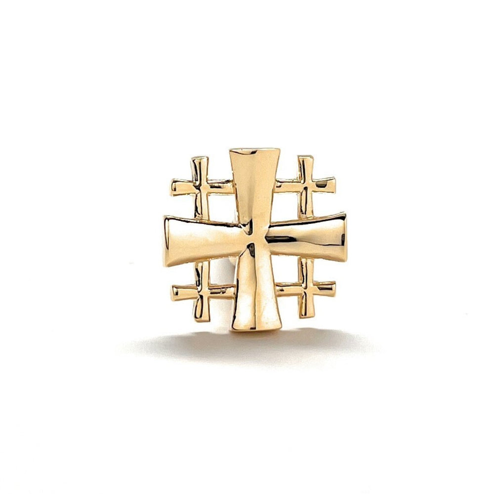 Jerusalem Cross Lapel Pin Cut Out Design 3D Five-Fold Cross Christian Gift Gold Platted Cross Enamel Pin Catholic Brooch Image 2