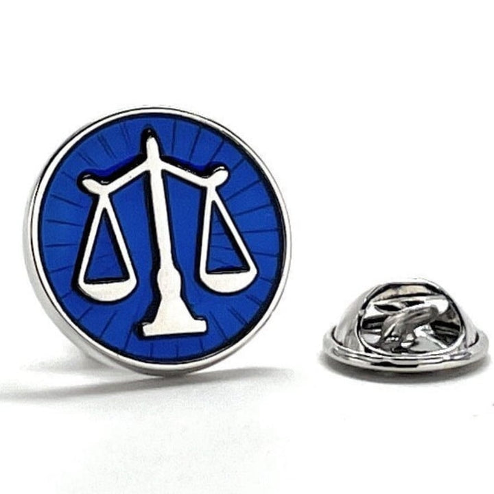 Scale of Justice Lapel Pin Lawyer Gift Silver Platting with Blue Enamel Pin Judge Legal Profession Attorney Law School Image 1