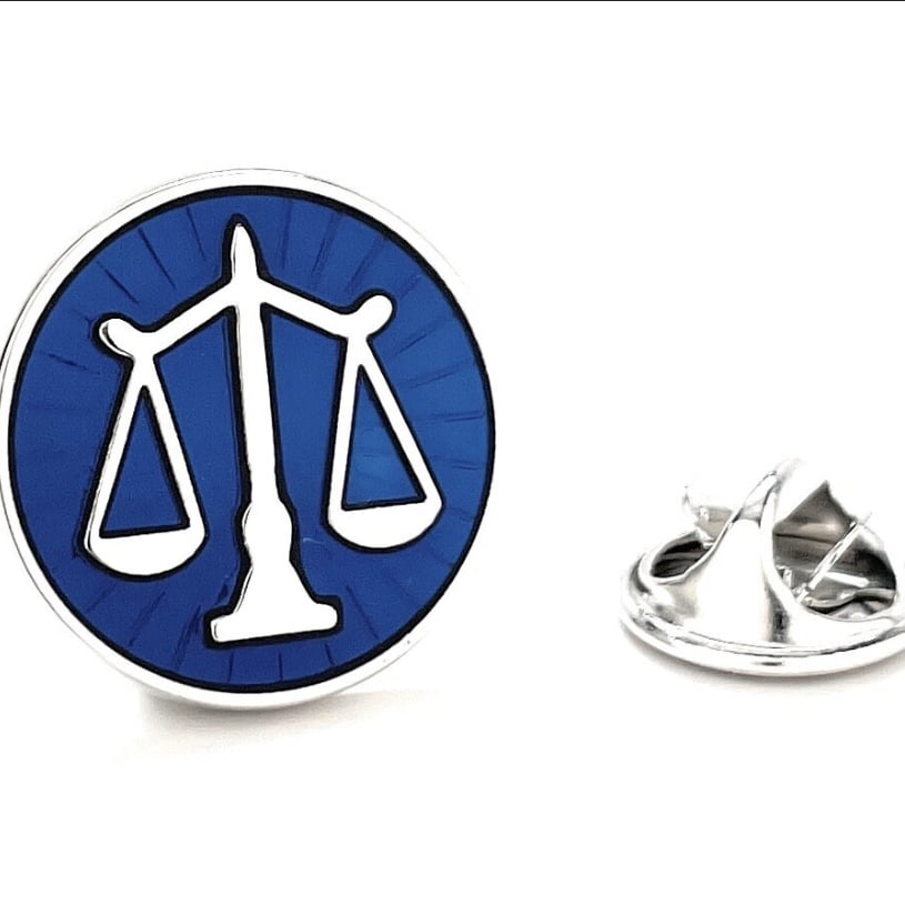 Scale of Justice Lapel Pin Lawyer Gift Silver Platting with Blue Enamel Pin Judge Legal Profession Attorney Law School Image 3