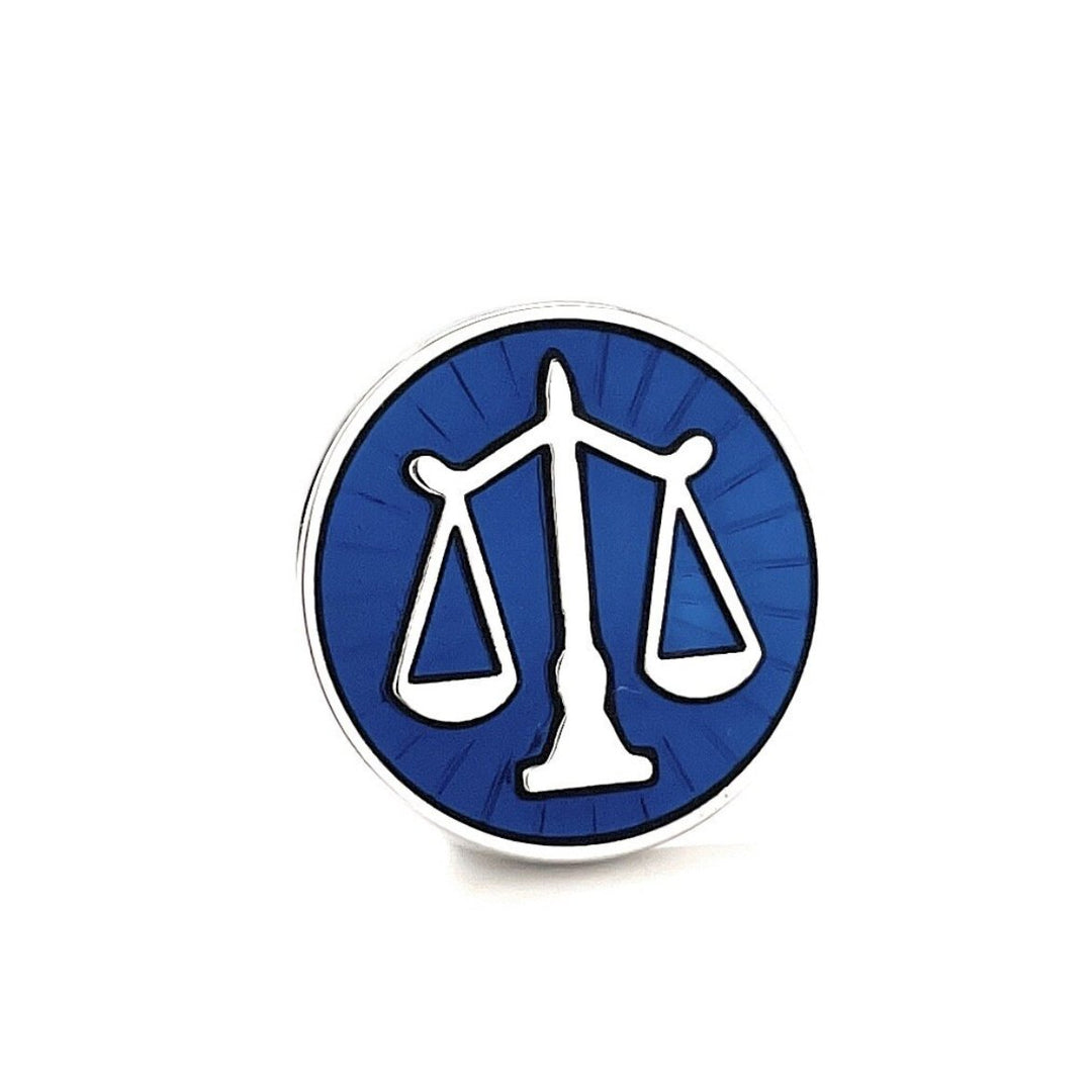 Scale of Justice Lapel Pin Lawyer Gift Silver Platting with Blue Enamel Pin Judge Legal Profession Attorney Law School Image 4