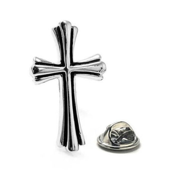 Silver Cross Pin Christian Gifts Cross Lapel Pin Religious Gifts Pin Catholic Gifts Pin Priest Cross Black Enamel Pastor Image 1