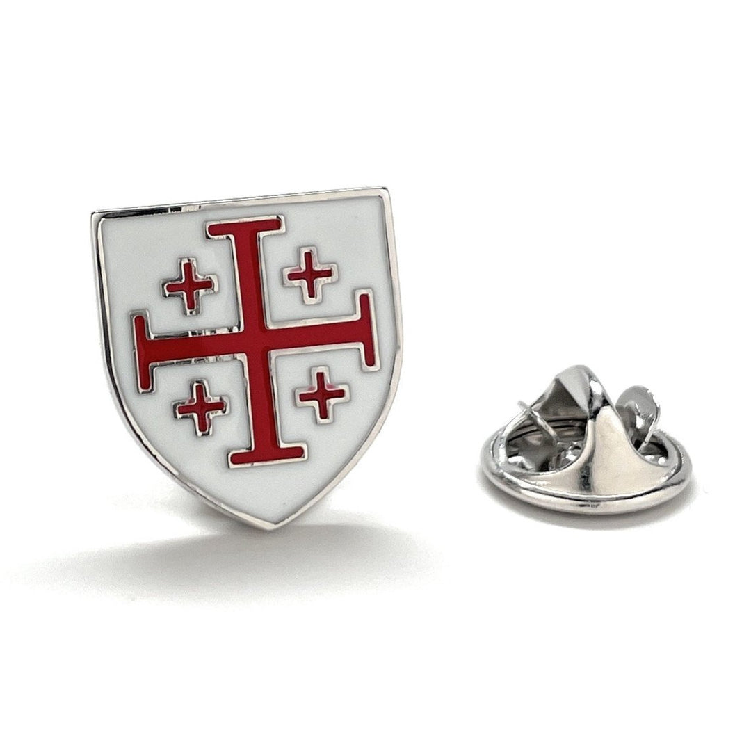 Jerusalem Cross Lapel Pin Red White Enamel Five-Fold Cross Christian Gift Silver Platted Cross Enamel Pin Catholic Image 1