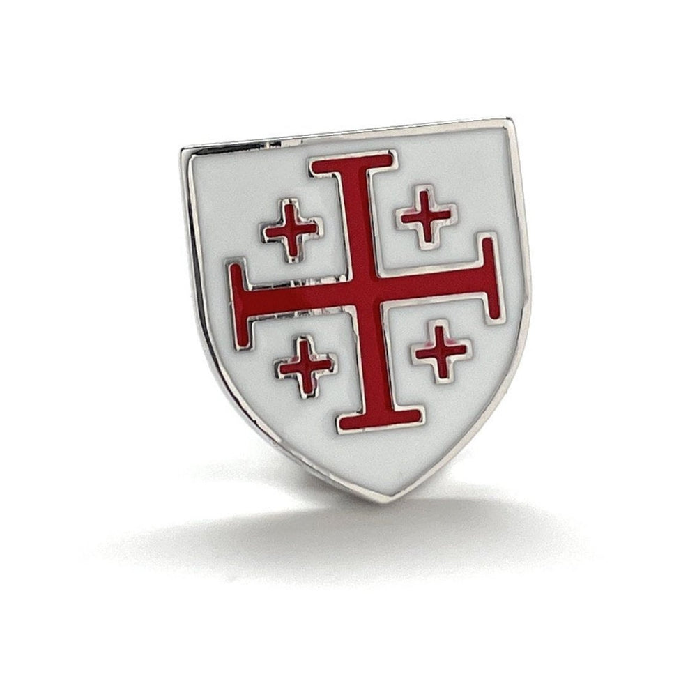 Jerusalem Cross Lapel Pin Red White Enamel Five-Fold Cross Christian Gift Silver Platted Cross Enamel Pin Catholic Image 2