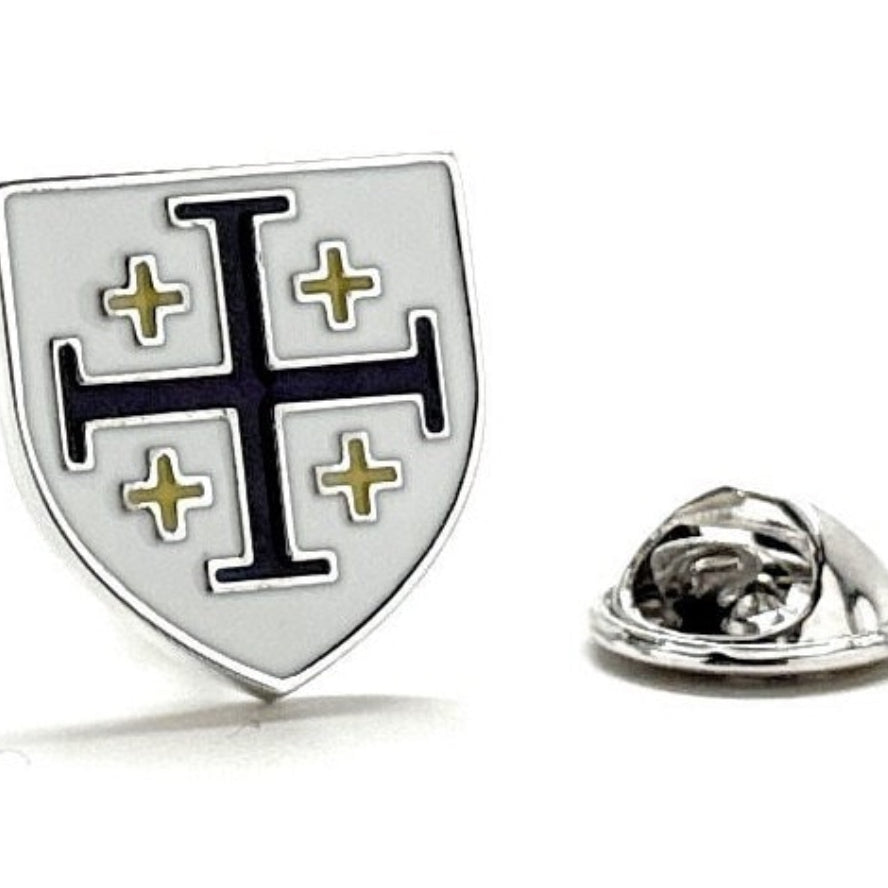 Lapel Pin Crusaders Shield Emblem Kings Cross Pin White Purple Gold Enamel Pin Jerusalem Cross 3D Five-Fold Cross Tie Image 1