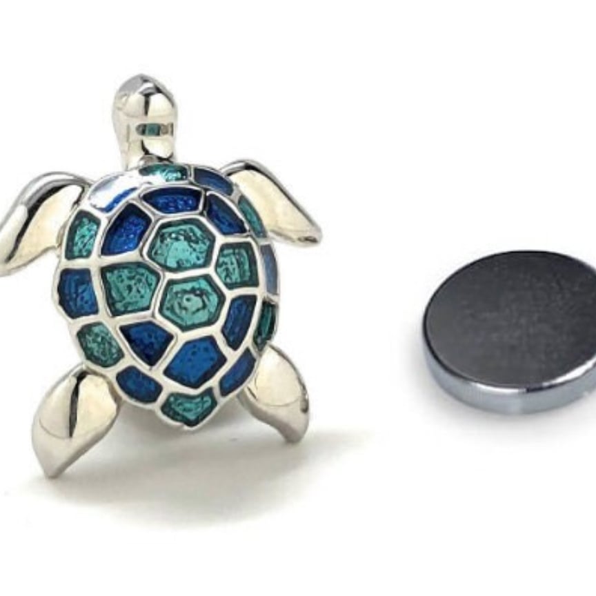 Caribbean Blue Turtle Lapel Pin Magnet Backing Summer Jewelry Enamel Pin Tropical Beach Day Wedding Pin Groomsmen Gift Image 1