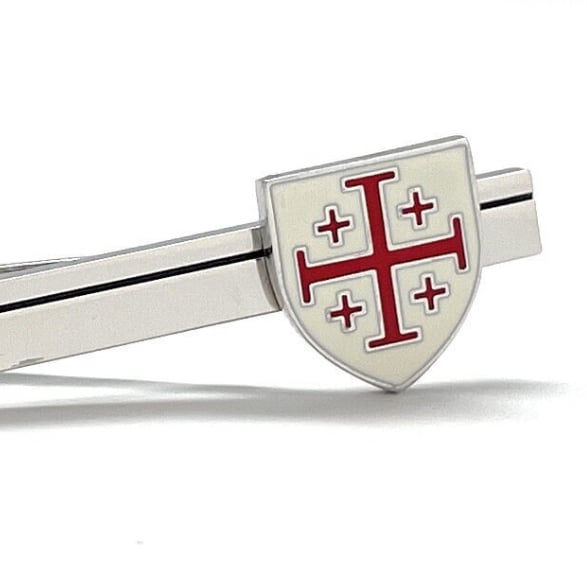 Crusader Cross Shield Tie Clip Jerusalem Cross Silver 3D Five-Fold Cross Tie Bar Christain Cross Cantonese Cross Image 1