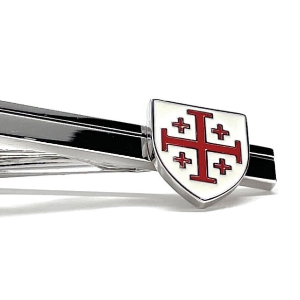 Crusader Cross Shield Tie Clip Jerusalem Cross Silver 3D Five-Fold Cross Tie Bar Christain Cross Cantonese Cross Image 3