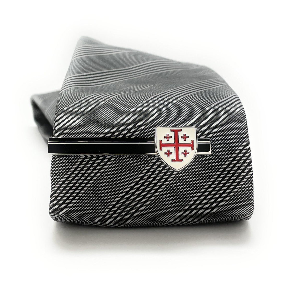 Crusader Cross Shield Tie Clip Jerusalem Cross Silver 3D Five-Fold Cross Tie Bar Christain Cross Cantonese Cross Image 2