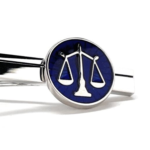 Scale of Justice Tie Clip Lawyer Gift Silver Platting with Blue Enamel Tie Bar Judge Legal Profession Attorney Law Image 3