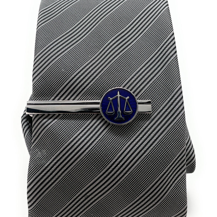 Scale of Justice Tie Clip Lawyer Gift Silver Platting with Blue Enamel Tie Bar Judge Legal Profession Attorney Law Image 6