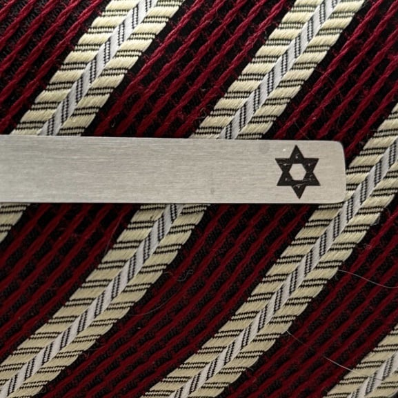 Star of David Tie Clip Religious Gift Stainless Steel Black Embossed Shield of David Image Enamel Tie Bar Fathers Day Image 4