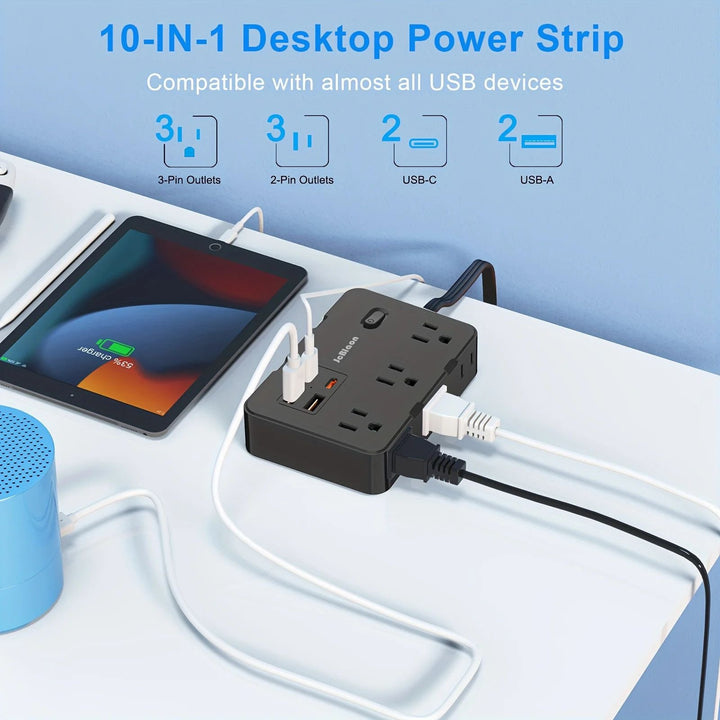 Ultra Thin Extension Cord with 4 USB Ports 6 Outlet Surge Protector Power Strip Image 3