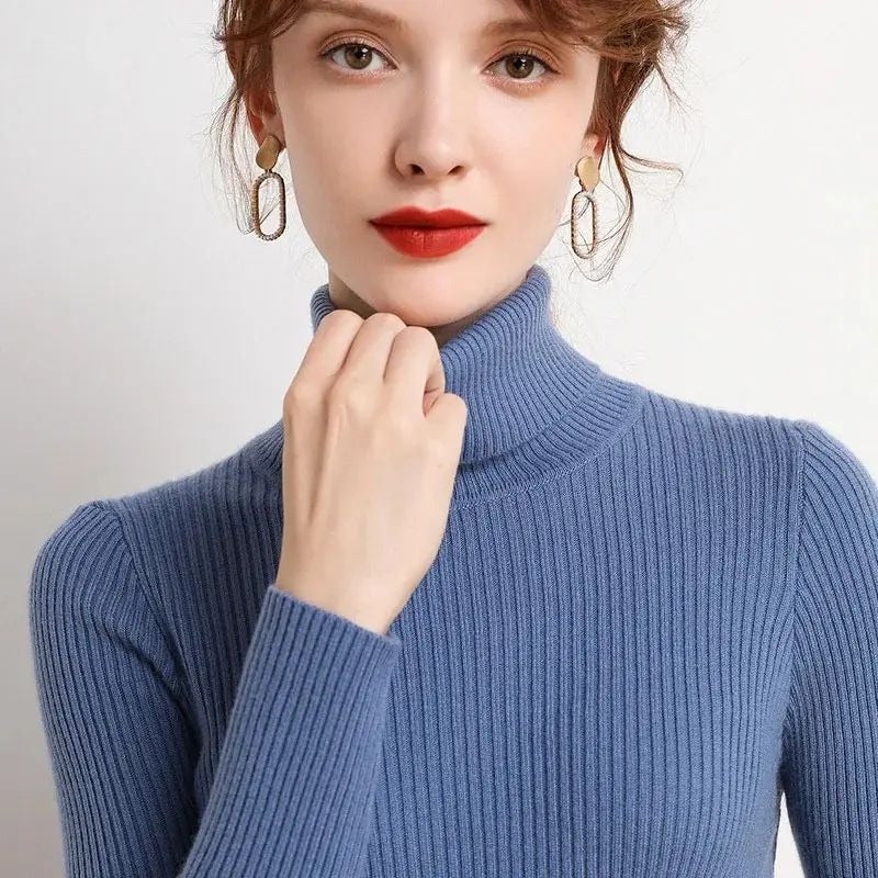 2024 Womens Turtleneck Knitted Sweater - Slim Fit Autumn Winter Pullove Image 1