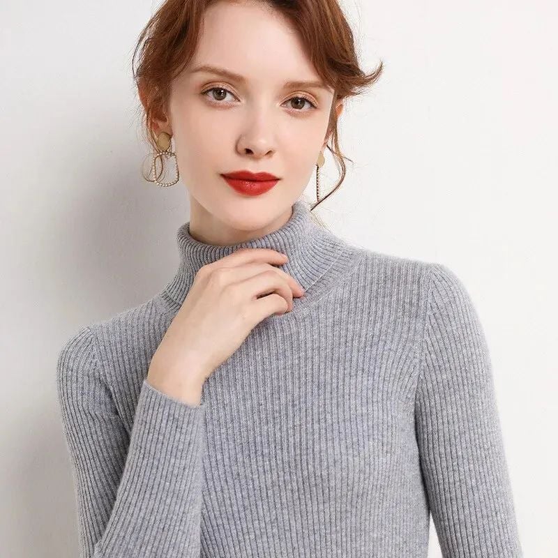 2024 Womens Turtleneck Knitted Sweater - Slim Fit Autumn Winter Pullove Image 1