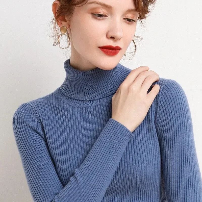 2024 Womens Turtleneck Knitted Sweater - Slim Fit Autumn Winter Pullove Image 4