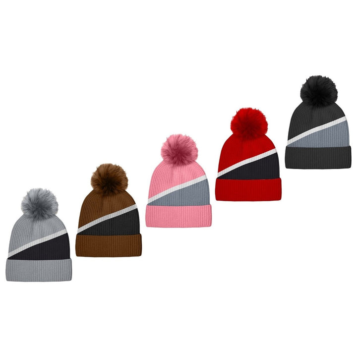 5-Piece Womens Ultra-Soft Stylish Winter Warm Knitted faux Lined Pom Pom Beanie Hat Image 2