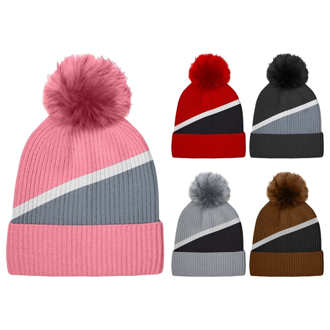 5-Piece Womens Ultra-Soft Stylish Winter Warm Knitted faux Lined Pom Pom Beanie Hat Image 4