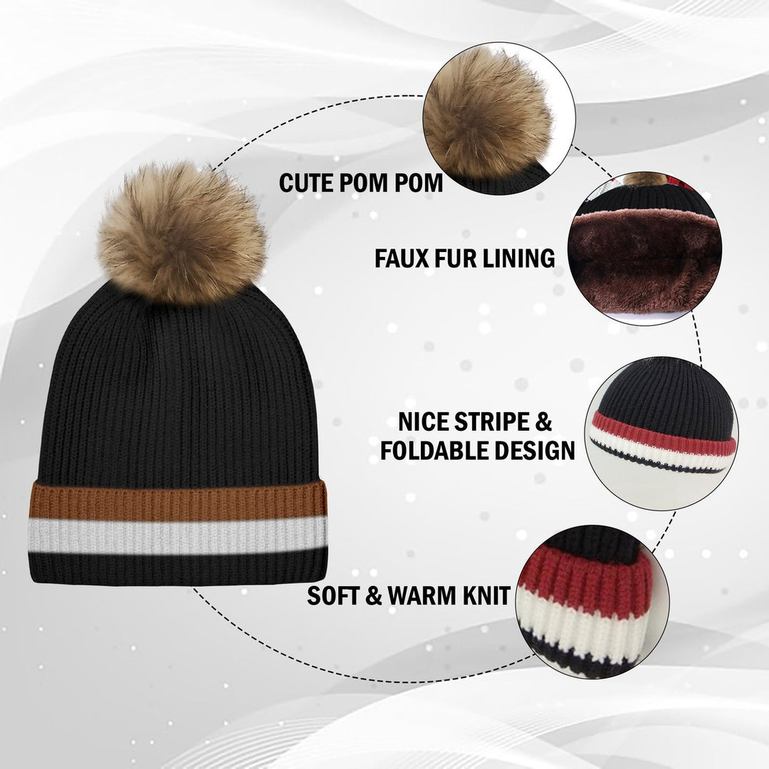 5-Piece Womens Ultra-Soft Stylish Winter Warm Knitted faux Lined Pom Pom Beanie Hat Image 10