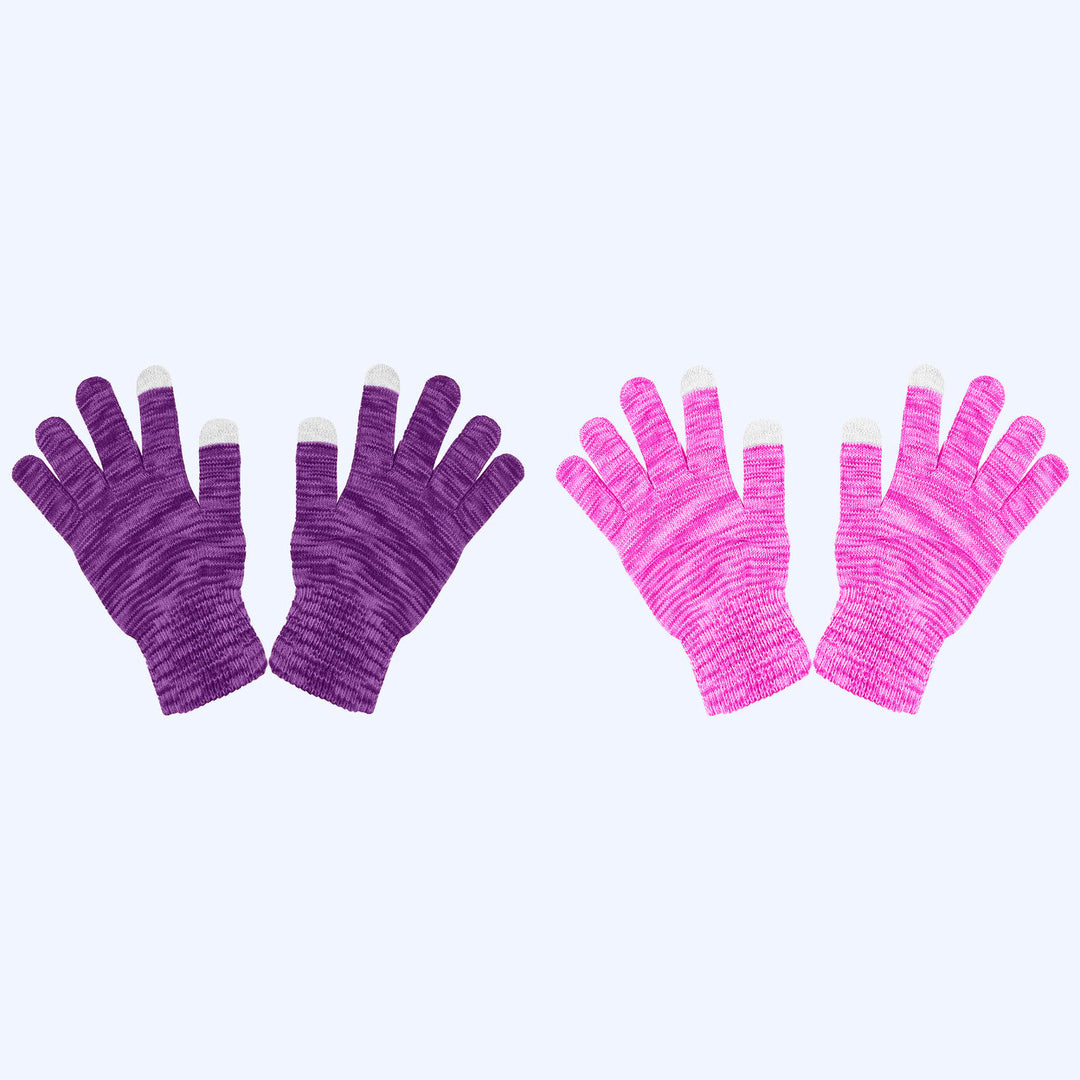 2-Pairs Womens Winter Warm Ultra- Soft Stylish Multi-Tone Touchscreen Gloves Image 2