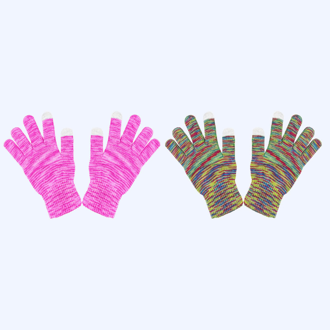 2-Pairs Womens Winter Warm Ultra- Soft Stylish Multi-Tone Touchscreen Gloves Image 1