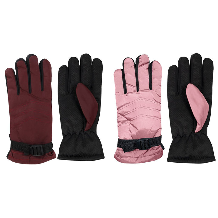 2-Pairs Womens Winter Warm Ultra-Soft Adjustable Ski Gloves Image 10