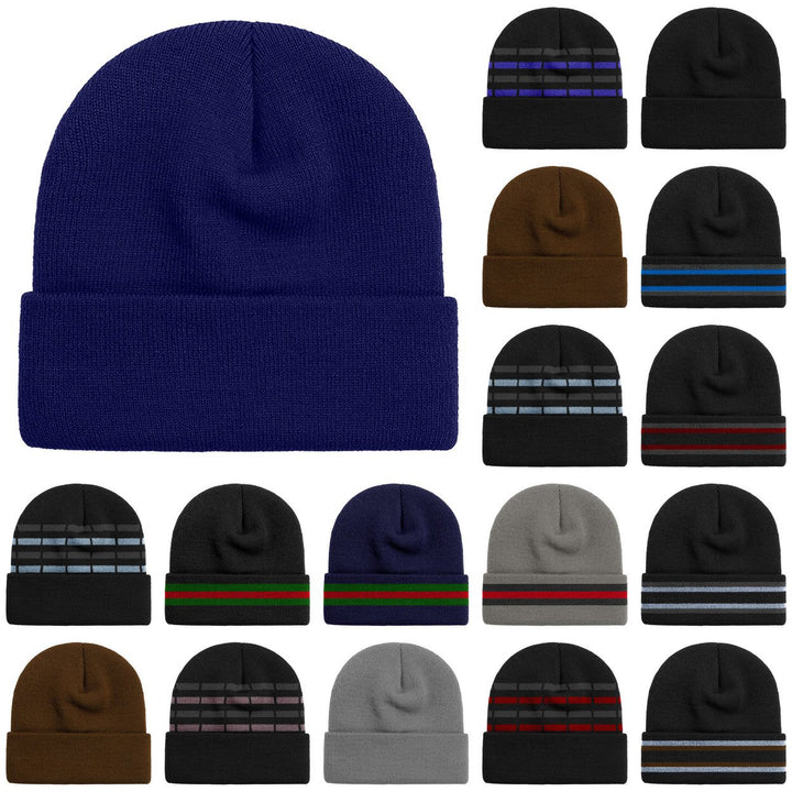 4-Pieces of Randomly Selected Mens Ultra-Soft Winter Warm faux Lined Cuffed Beanie Hat Image 2