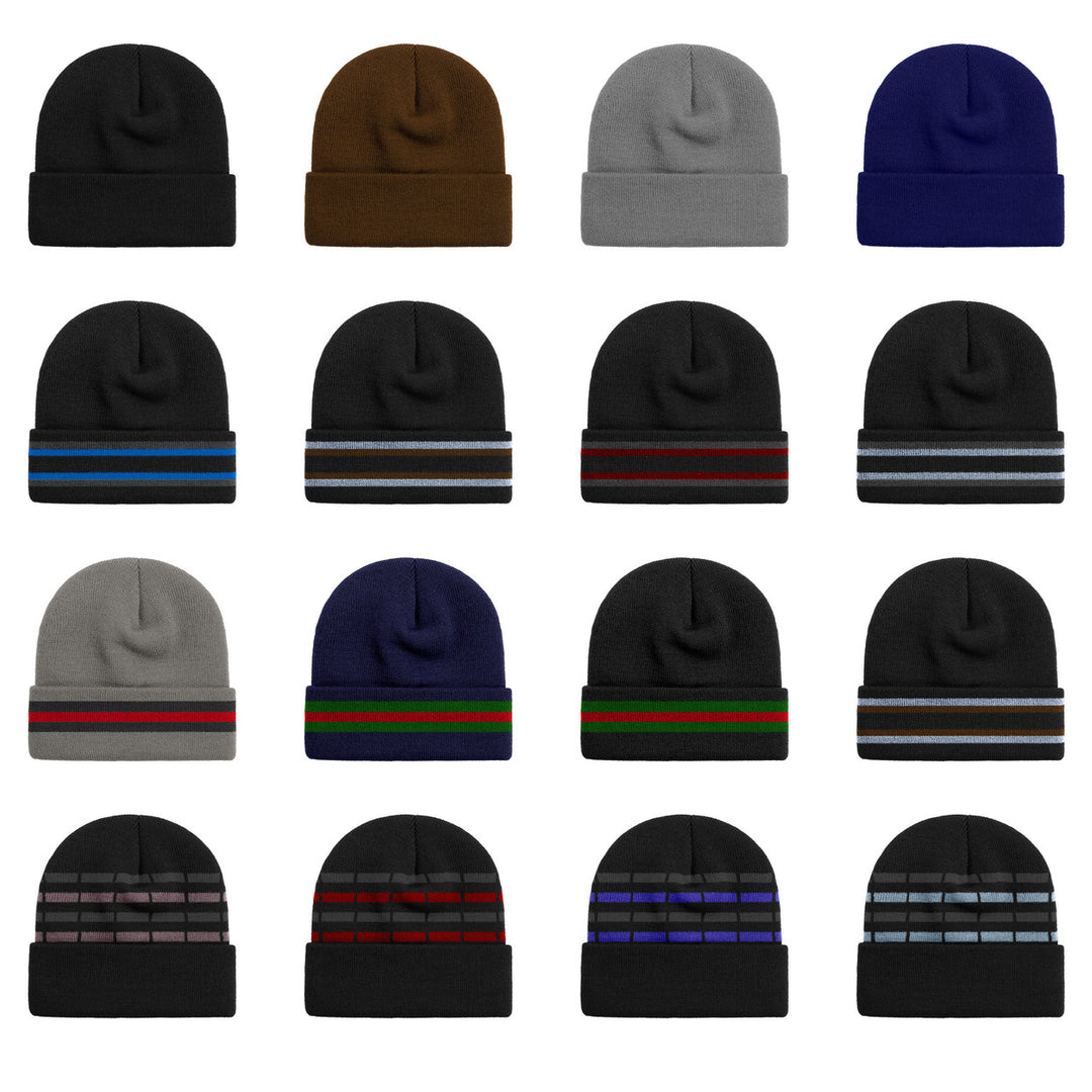 4-Pieces of Randomly Selected Mens Ultra-Soft Winter Warm faux Lined Cuffed Beanie Hat Image 3