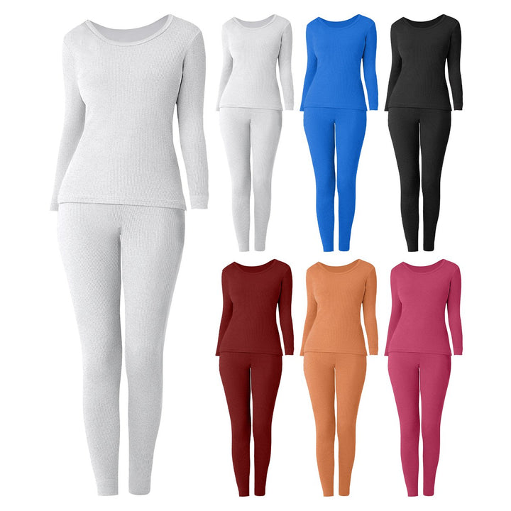 4-Pieces Womens Cozy Waffle Knit Thermal Set Soft Cotton Blend Perfect for Layering or Lounging Image 4