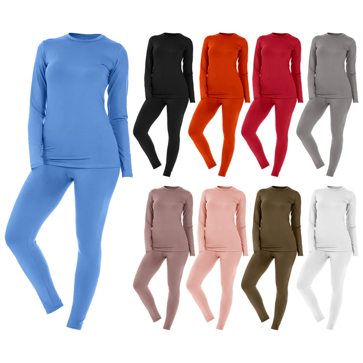 2-Pieces Womens Fleece Lined Thermal Set Cotton Blend Ideal for Layering and Winter Warmth Image 3