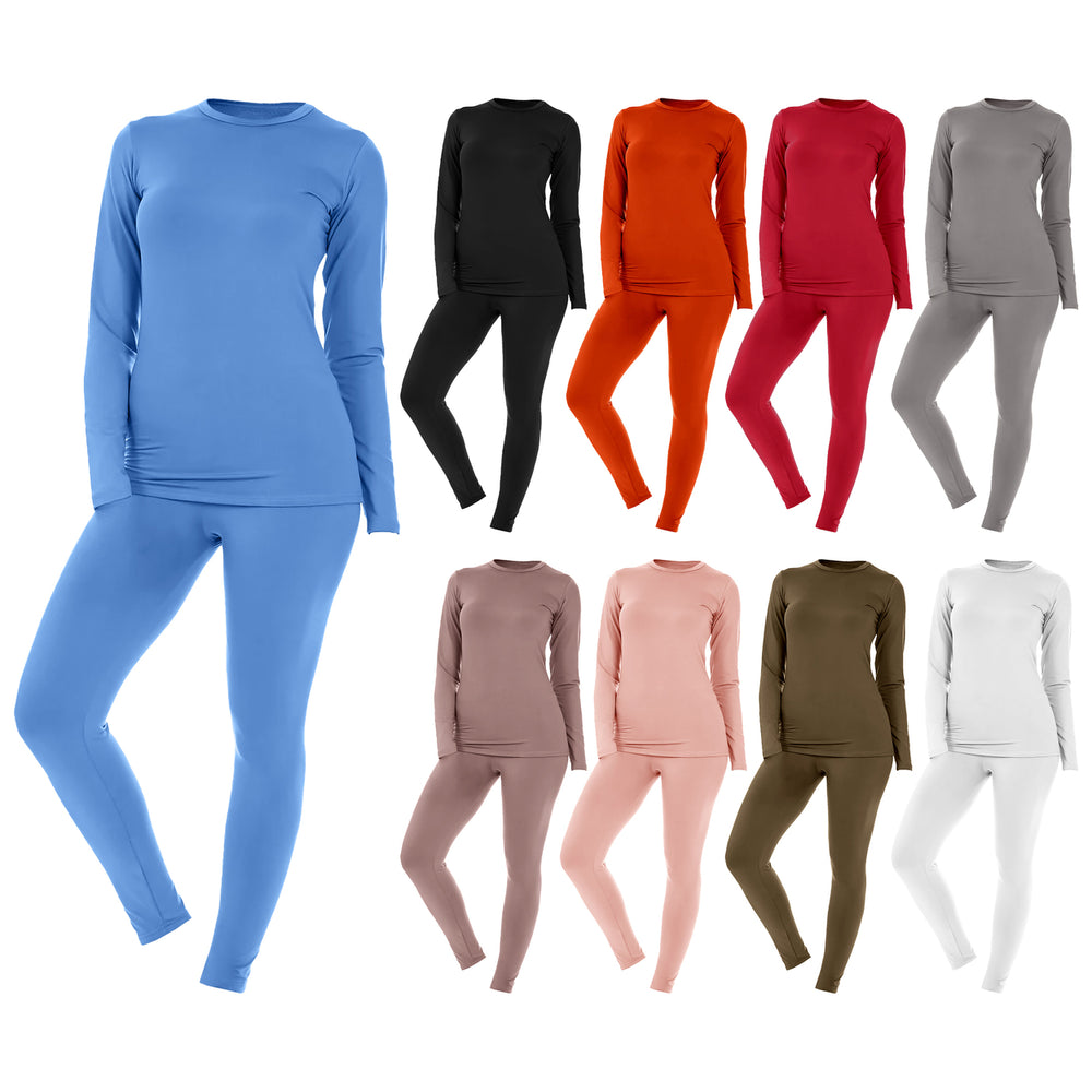 4-Pieces Womens Fleece Lined Thermal Set Cotton Blend Ideal for Layering and Winter Warmth Image 2