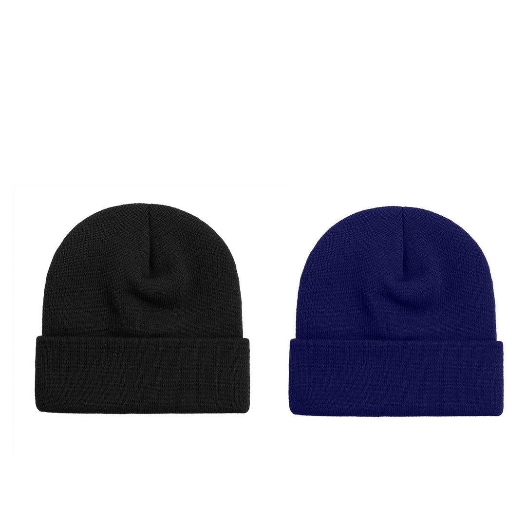 2-Piece Mens Ultra-Soft Winter Warm faux Lined Cuffed Beanie Hat Image 1