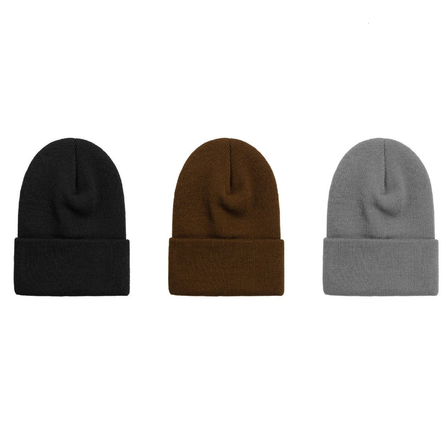 3-Piece Mens Ultra-Soft Winter Warm faux Lined Cuffed Beanie Hat Image 1