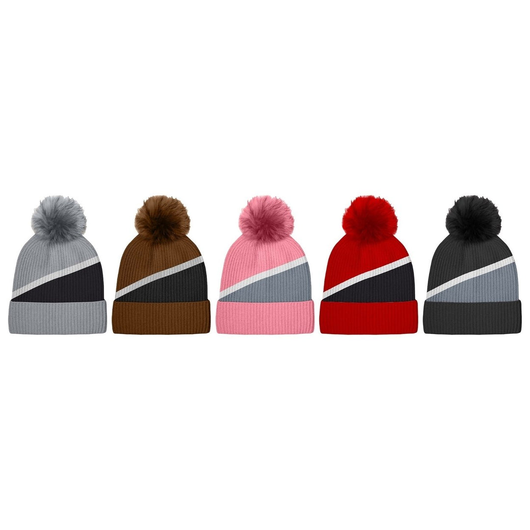 3-Piece Womens Ultra-Soft Stylish Winter Warm Knitted faux Lined Pom Pom Beanie Hat Image 2