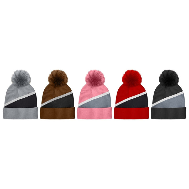 4-Piece Womens Ultra-Soft Stylish Winter Warm Knitted faux Lined Pom Pom Beanie Hat Image 3