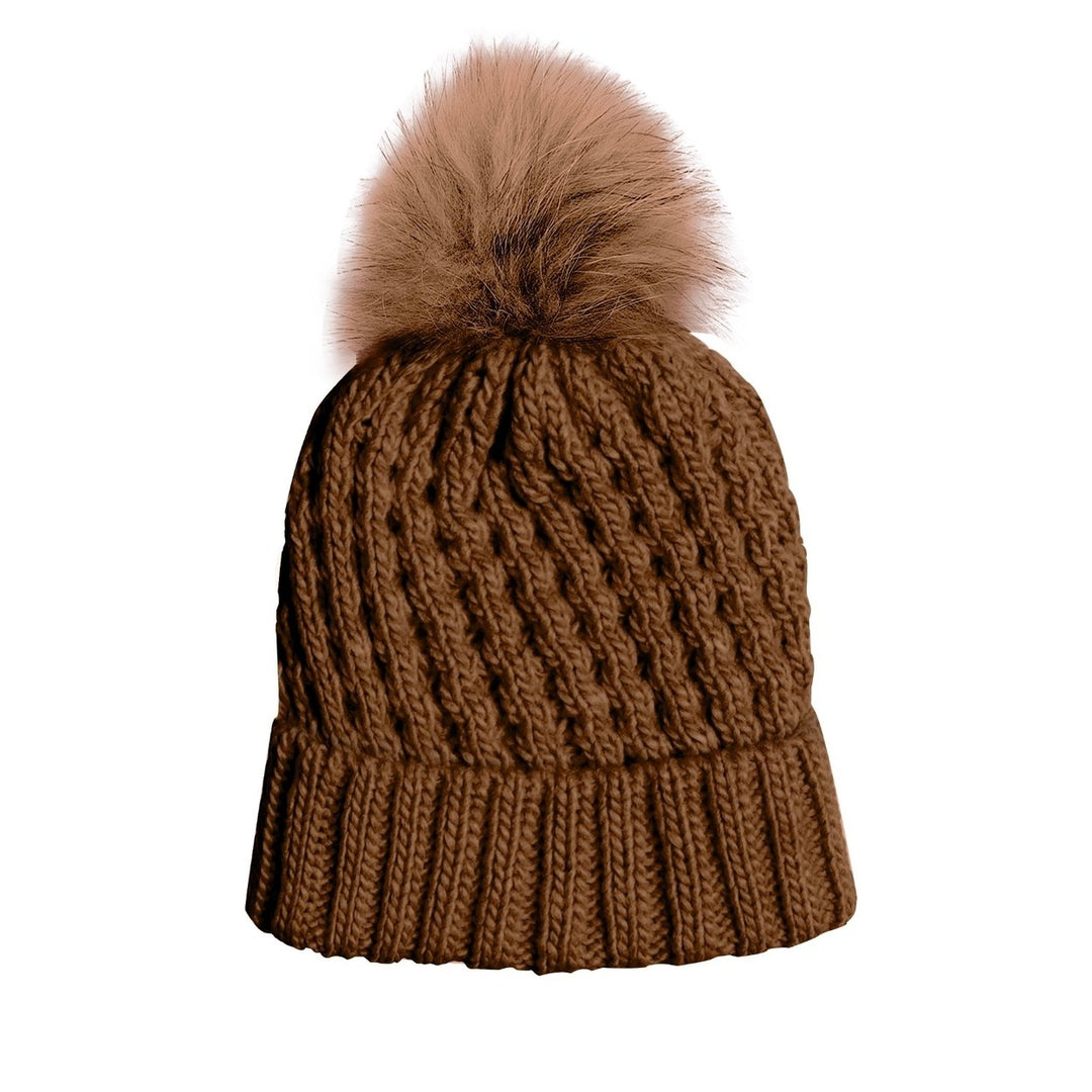 1-Piece Womens Ultra-Soft Stylish Winter Warm Knitted faux Lined Pom Pom Beanie Hat Image 3