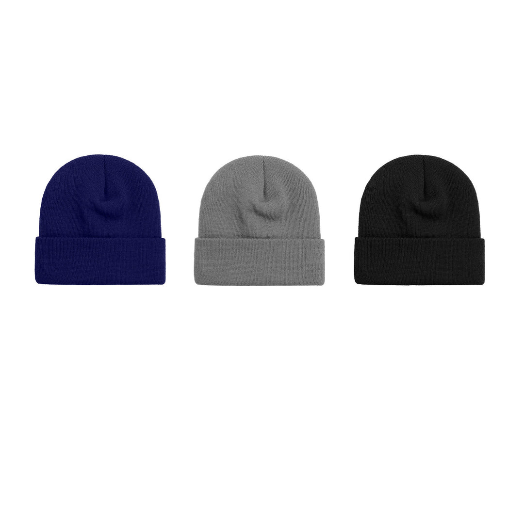 3-Piece Mens Ultra-Soft Winter Warm faux Lined Cuffed Beanie Hat Image 8