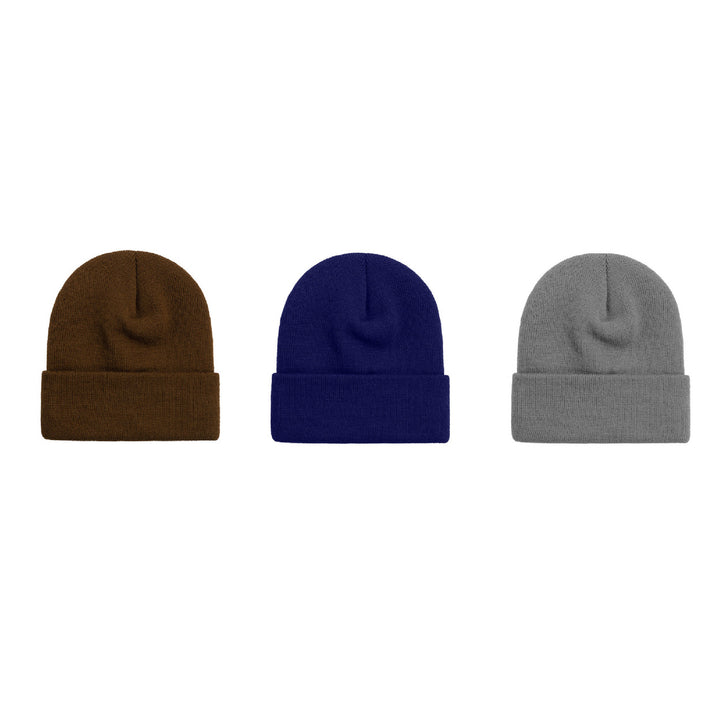 3-Piece Mens Ultra-Soft Winter Warm faux Lined Cuffed Beanie Hat Image 9