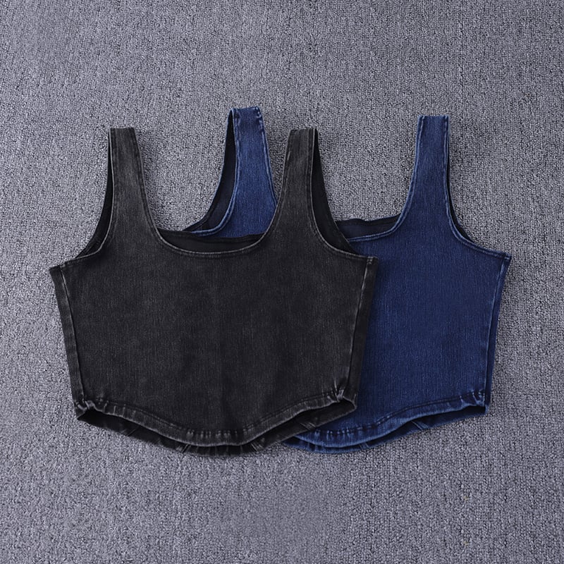 Womens Denim Yoga Vest U-Shaped Stretch Thin Fitness Top Quick-Drying Sports Wear for Gym Fitness Sets Image 1