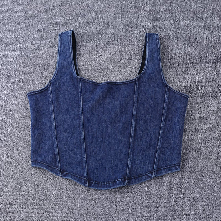 Womens Denim Yoga Vest U-Shaped Stretch Thin Fitness Top Quick-Drying Sports Wear for Gym Fitness Sets Image 2