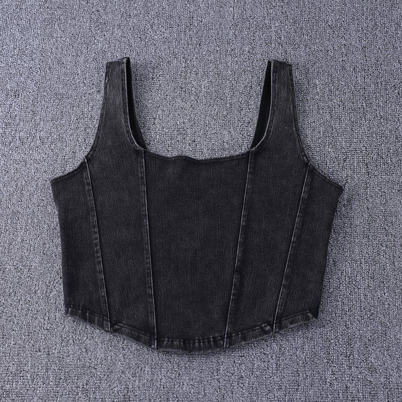 Womens Denim Yoga Vest U-Shaped Stretch Thin Fitness Top Quick-Drying Sports Wear for Gym Fitness Sets Image 4