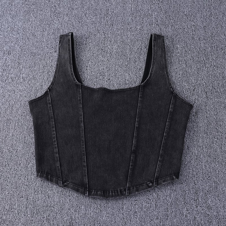 Womens Denim Yoga Vest U-Shaped Stretch Thin Fitness Top Quick-Drying Sports Wear for Gym Fitness Sets Image 4