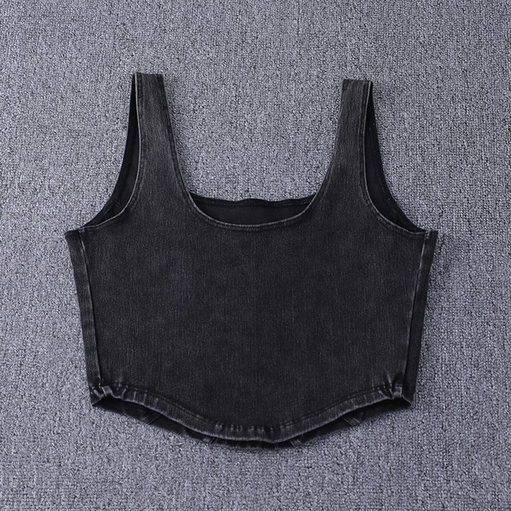 Womens Denim Yoga Vest U-Shaped Stretch Thin Fitness Top Quick-Drying Sports Wear for Gym Fitness Sets Image 4