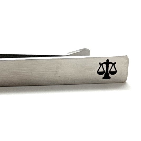 Stainless Steel Lawyer Gift Tie Bar Embossed Scale of Justice Black Enamel Tie Clip Judge Gift Husband Gift Law Student Image 3