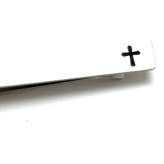 Cross Tie Clip Religious Gift Stainless Steel Black Embossed Cross Image Enamel Tie Bar Fathers Day Dad Gift Christian Image 2