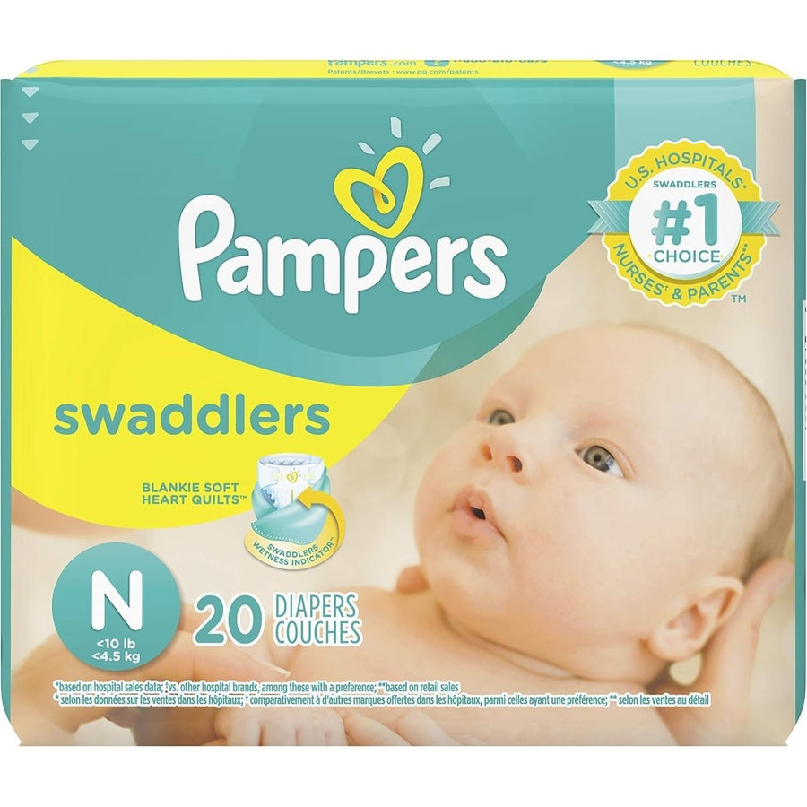 Pampers Swaddlers Diapers Size N 20 Count Pack of 2 (Total of 40 Pampers) Image 1