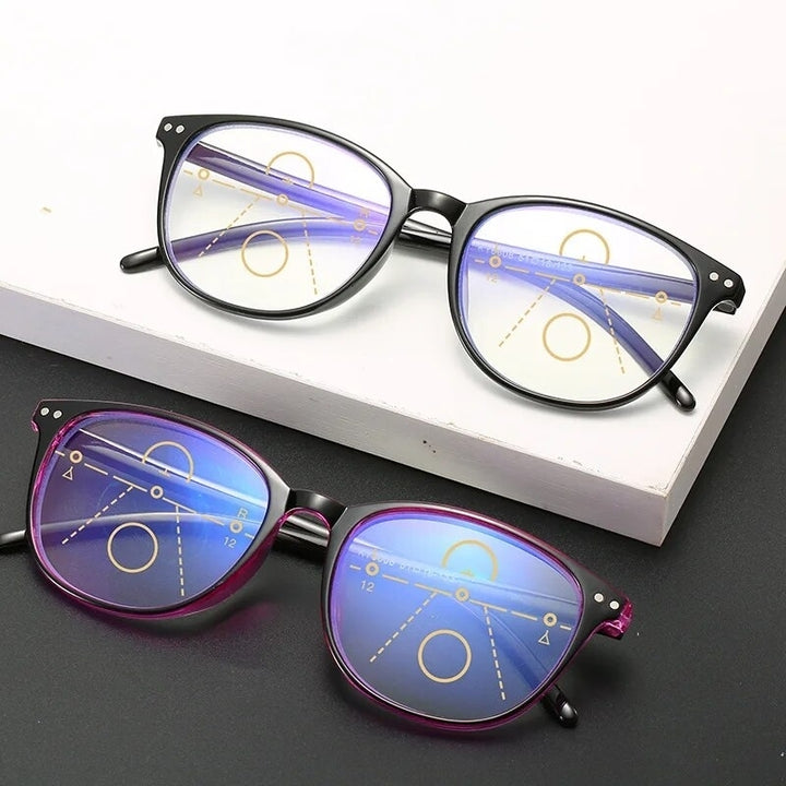 Retro Multifocal Progressive Reading Glasses - Anti Blue Light Large Frame Eyewear for Men Women Image 1