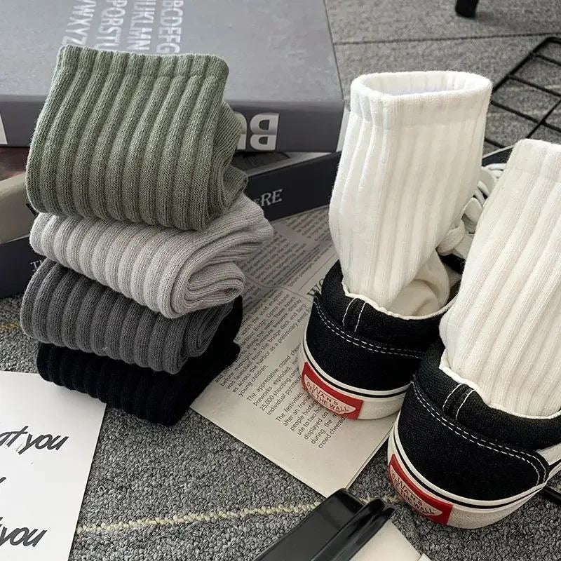 5 Pairs Mens Solid Color Warm Socks - Breathable Casual Long Tube Socks for Autumn/Winter Image 2