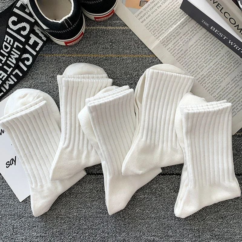 5 Pairs Mens Solid Color Warm Socks - Breathable Casual Long Tube Socks for Autumn/Winter Image 3